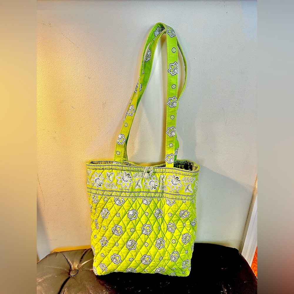 Vera Bradley Green Quilted Tote Bag with Geometric Pattern
